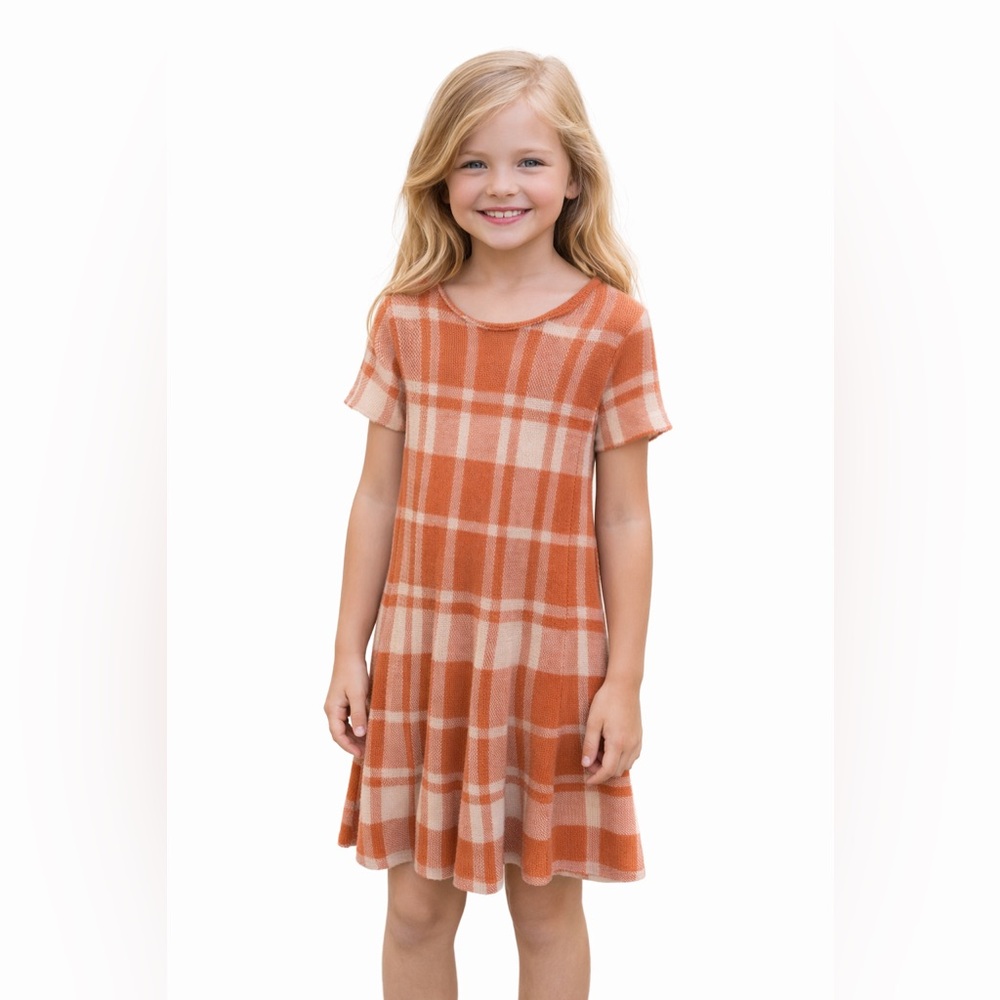 Sincerely Jules Girls Plaid Sweater Dress Orange Cream Size M 7/8